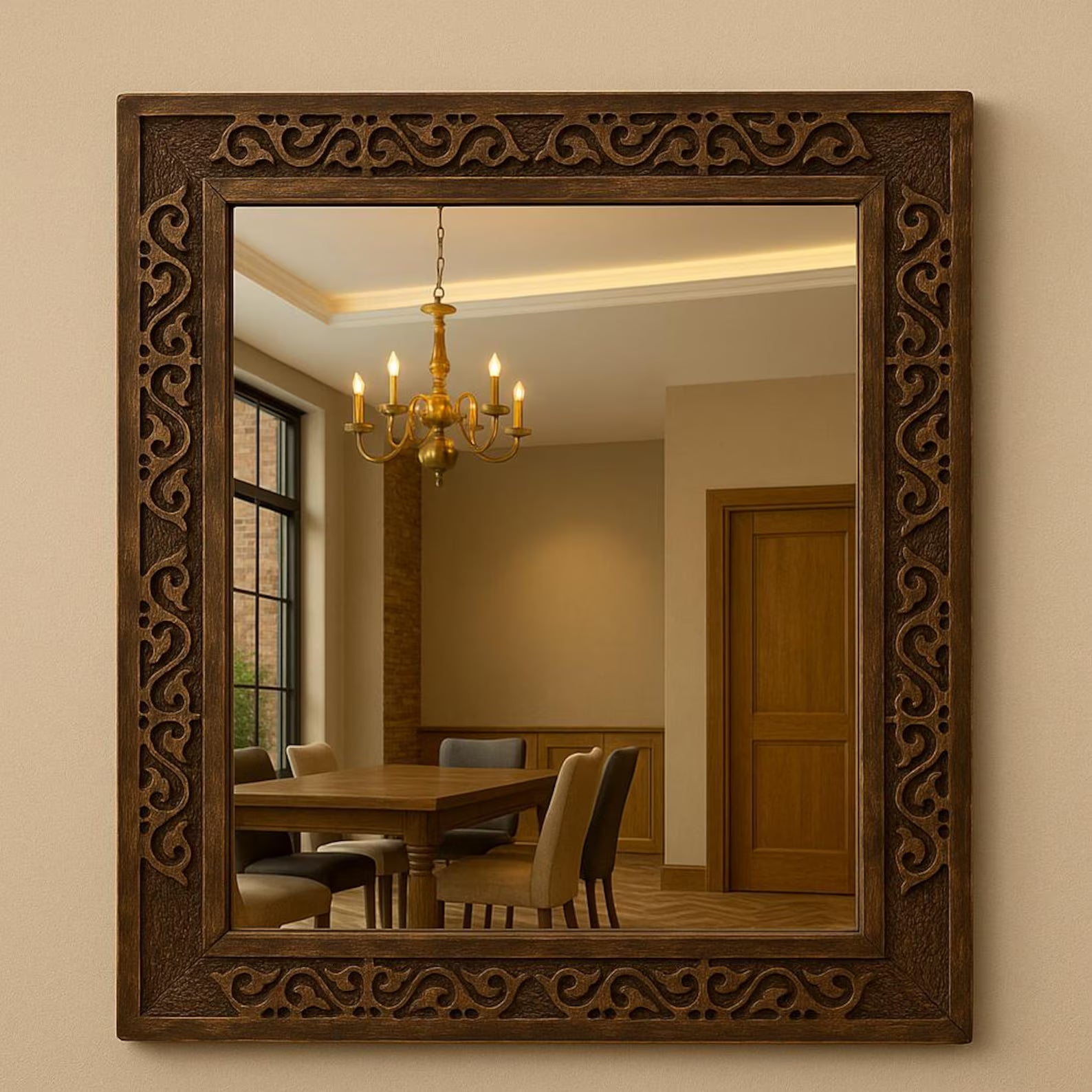 Noor — Carved Bronze Frame Mirror