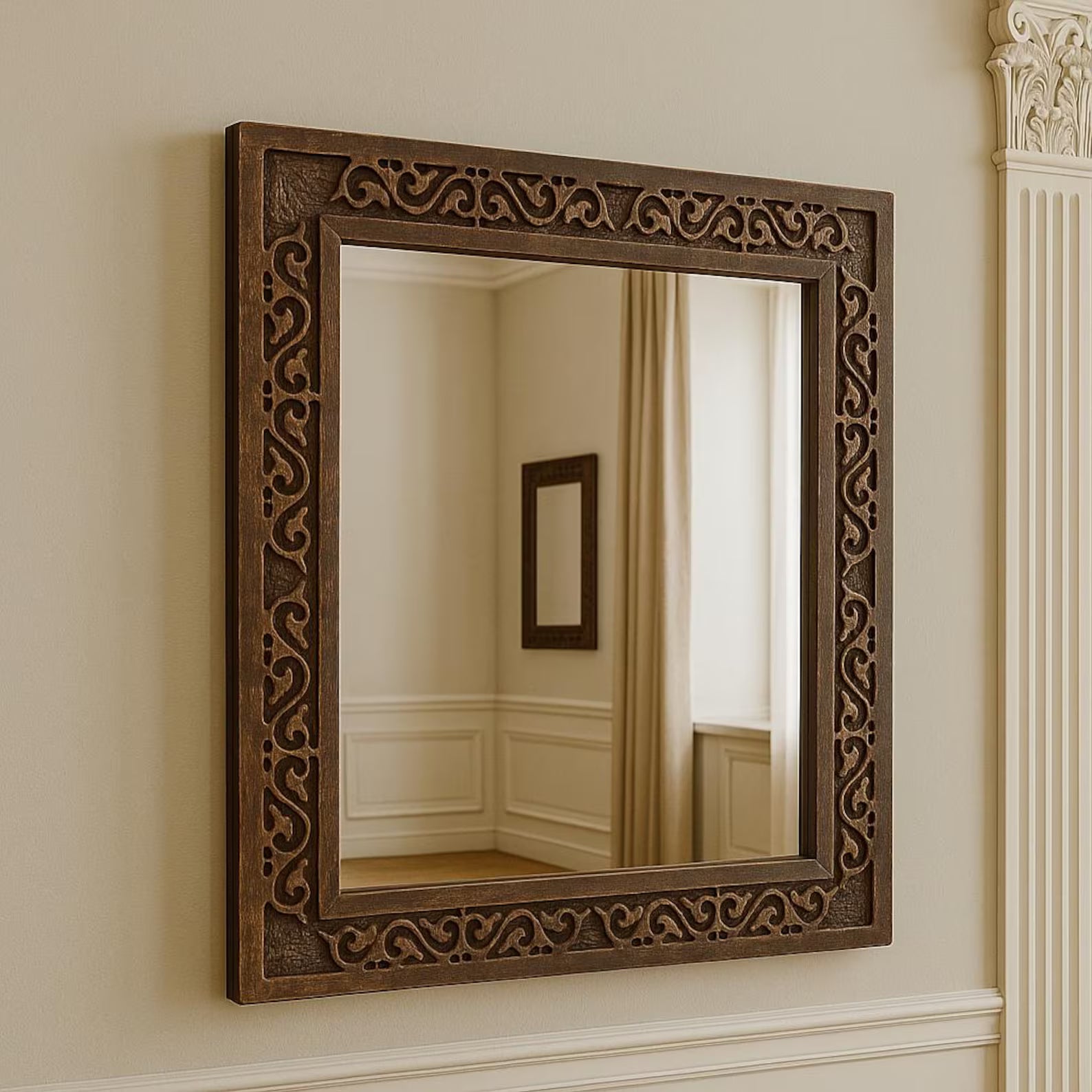 Noor — Carved Bronze Frame Mirror