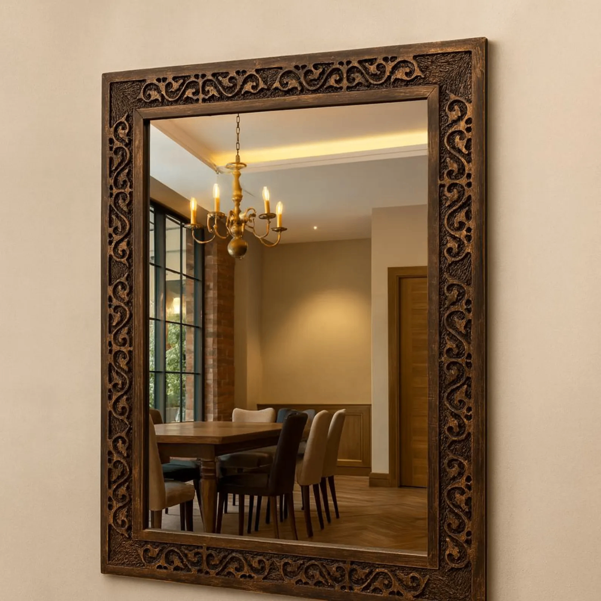 Noor Carved Bronze Frame Mirror